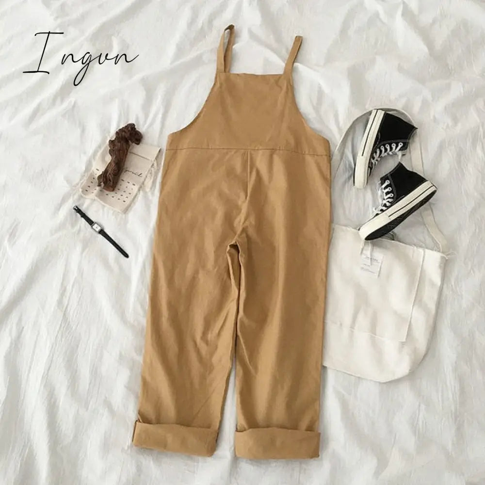 Ingvn - Jumpsuits Women Spring Strap Button Ankle-length Solid Harajuku BF Loose Kawaii Wide-leg Students Womens All-match Trendy Chic
