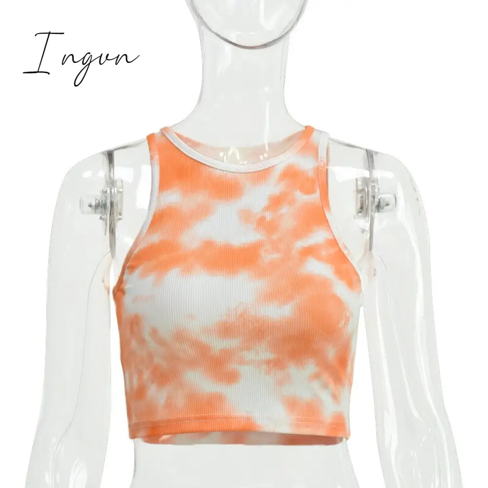 Ingvn - Women Sport Crop Tops Sexy Summer Halter Fashion Corset Top Tie Dye Tank Tops