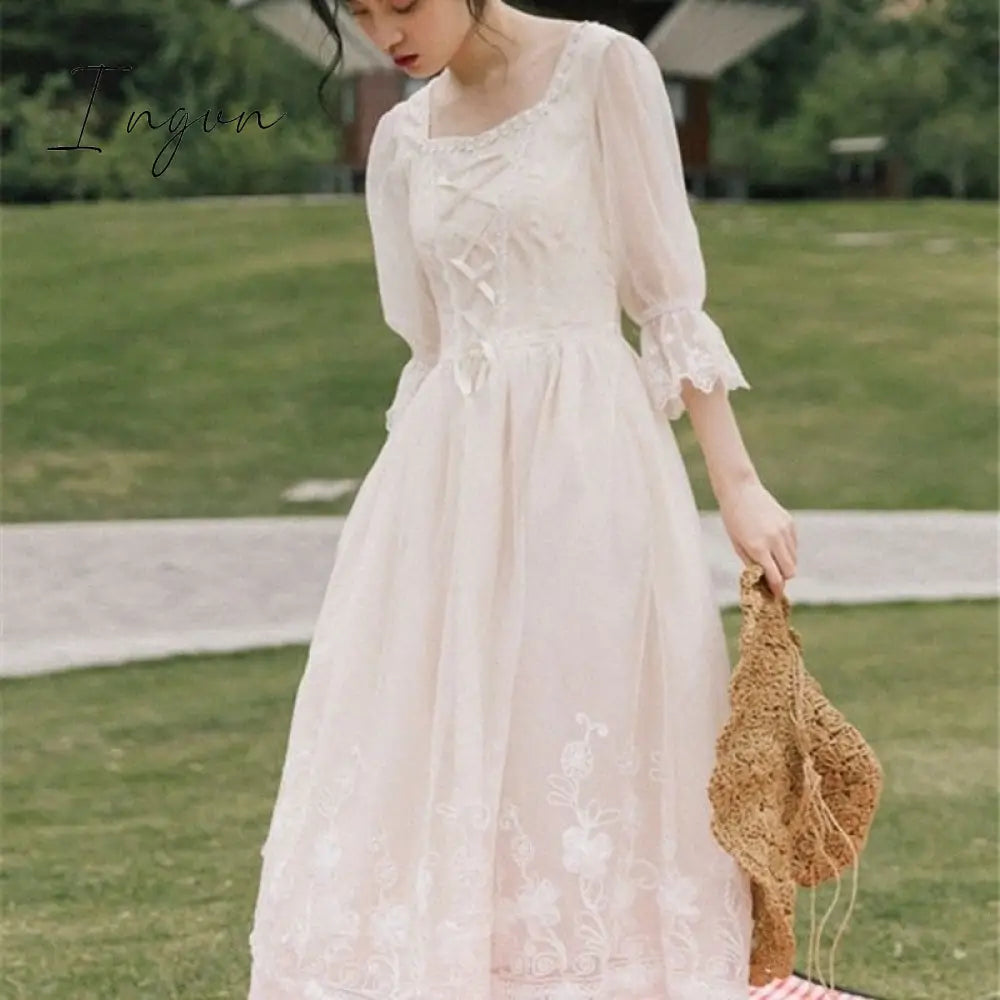 Ingvn - Vintage Retro Dress Women French Style Elegant Designer Fairy Dress Casual Slim Chiffon Party Dress  Autumn Women's Clothing