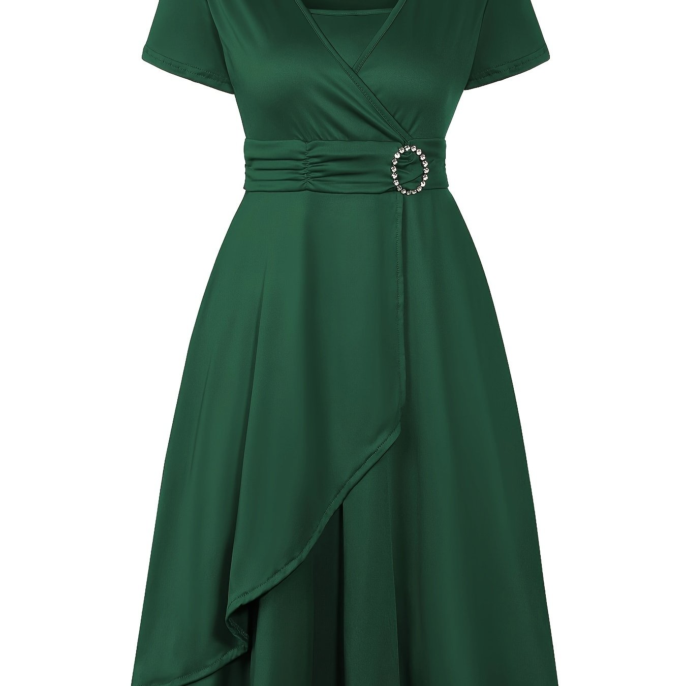 Elegant Skinny Rhinestoned Dress, Asymmetrical Hem Tie Waist Dress For Party & Banquet, Women's Clothing Wedding/Occasion/Engagement/Ceremony/Evening dress