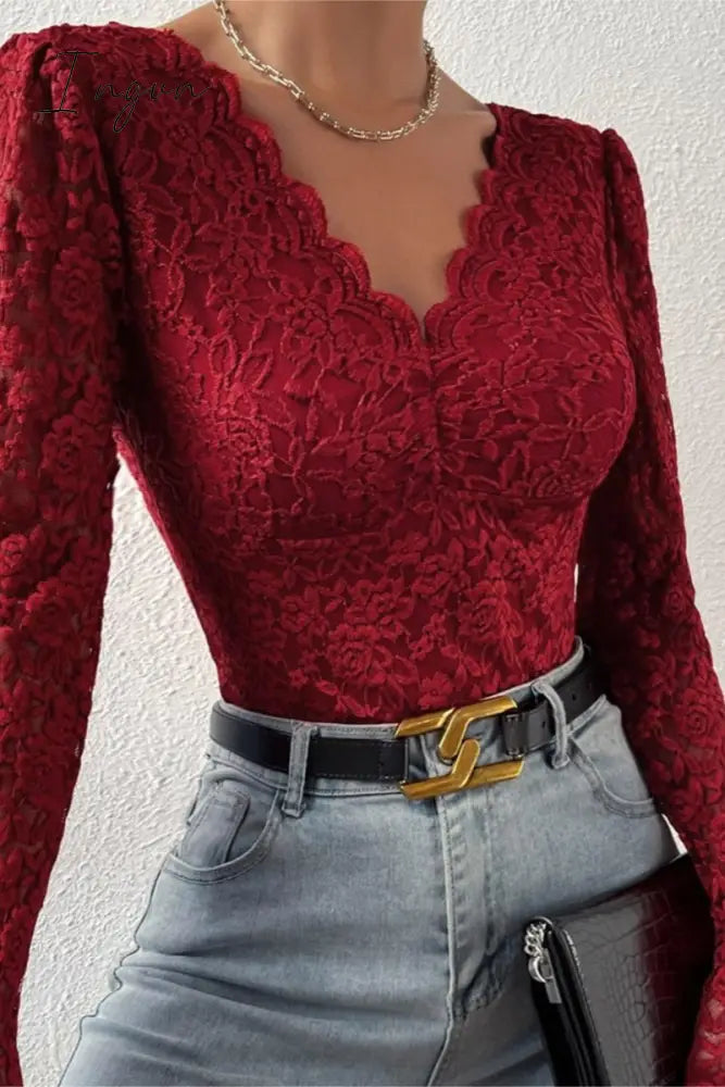 Ingvn- Sexy Solid Patchwork See-through Backless V Neck Skinny Bodysuits