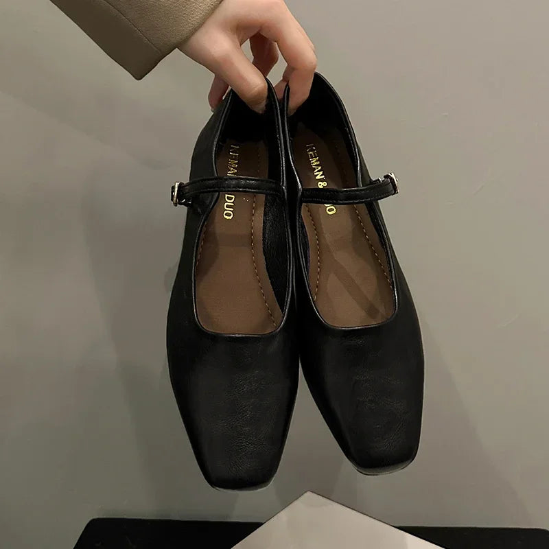 Mary Jane Single Shoes Thick Heel Elegant Classic Retro Flats Square Toe Comfortable Soft Shallow Low Heel Women's Loafers Shoes