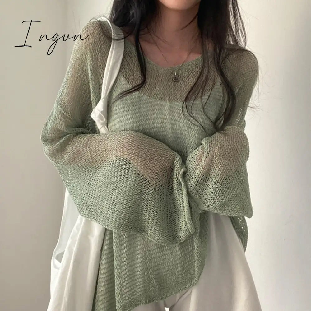Ingvn - Lazy Style Full Sleeves Jumpers Tops Hollow Out Sexy Women Fashion Casual Streetwear Chic Femme Sweaters Pullovers