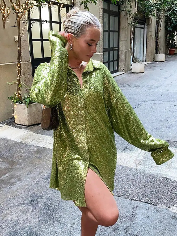 Ingvn - Turn-down Collar Bright Silk Women Blouses Red Long Sleeve Elegant Loose Blouses Women Spring Fashion Casual Streetwear Ingvn