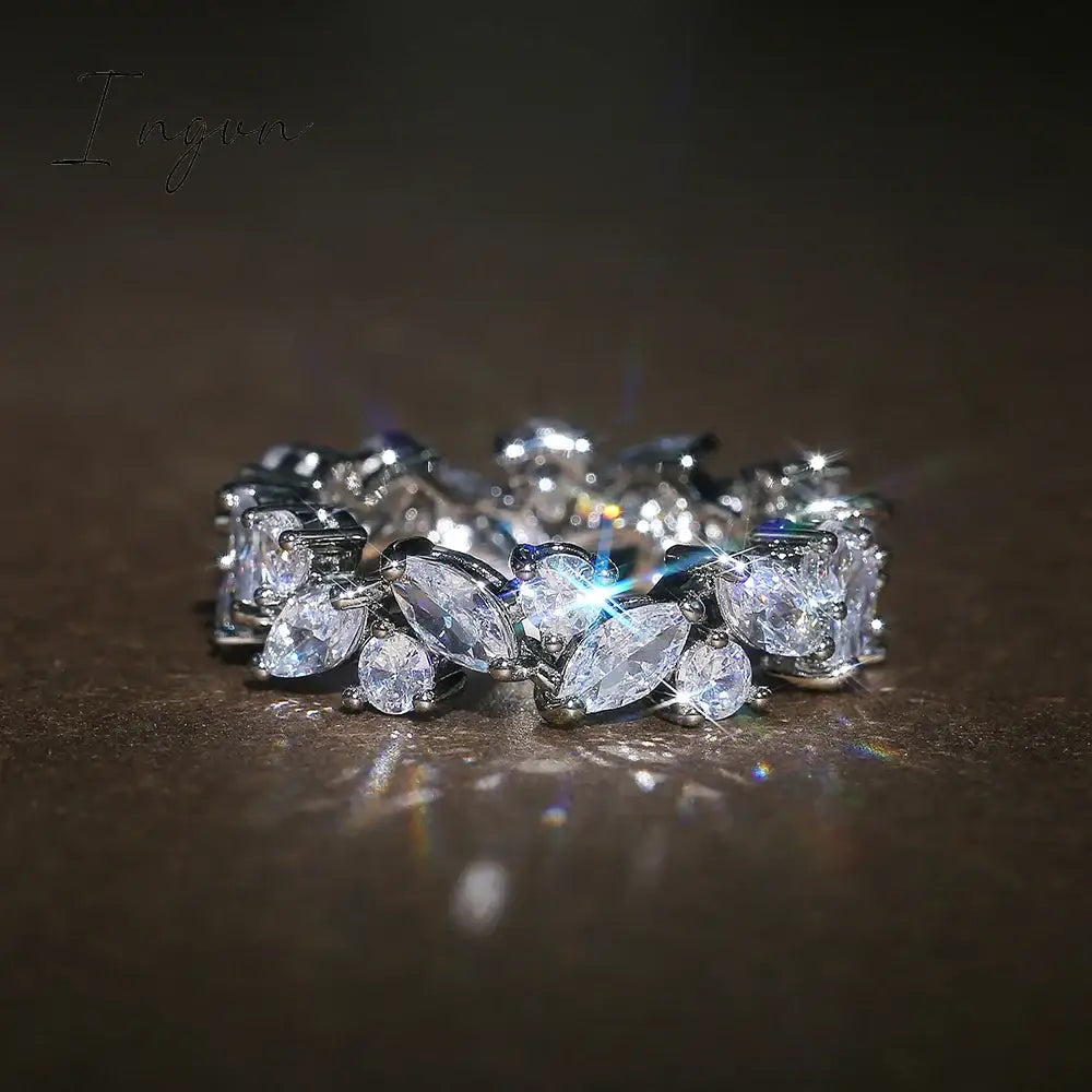 Ingvn - Romantic Bridal Wedding Rings Shiny Marquise Round Crystal Zirconia Irregular Band Delicate Ring Trendy Jewelry for Women