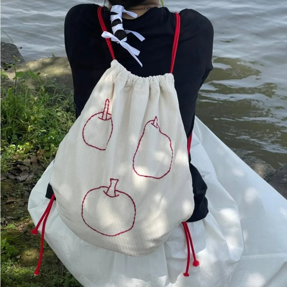 Ingvn  Practical New Lovely Daily All-match Versatile Backpacks Commuter Casual Print Apple Lace Up Bags Elegant Drawstring Luggage
