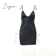 Ingvn - Hollow Out Backless Sexy Mini Dress For Women Robe Summer New Spaghetti Strap Deep V Neck Cut Out Party Short Dress