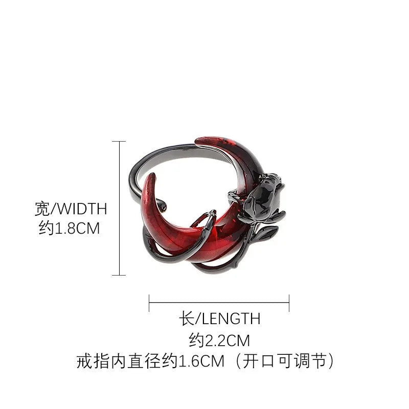 INGVN  2024 New Rose Crescent Set Asymmetrical Earrings For Women's Goth Jewelry Party Gifts