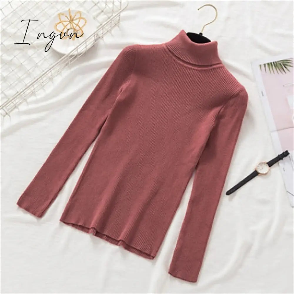 Ingvn - Women's Pullover Sweater Jumper Jumper Ribbed Knit Knitted Thin Solid Color Turtleneck Basic Casual Daily Winter Fall caramel Black One-Size