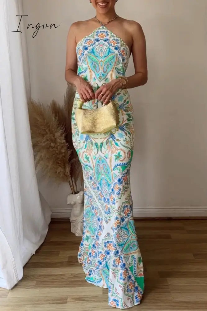 Ingvn - Sexy Bohemian Geometric Printing Halter Printed Dress Dresses