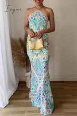 Ingvn - Sexy Bohemian Geometric Printing Halter Printed Dress Dresses
