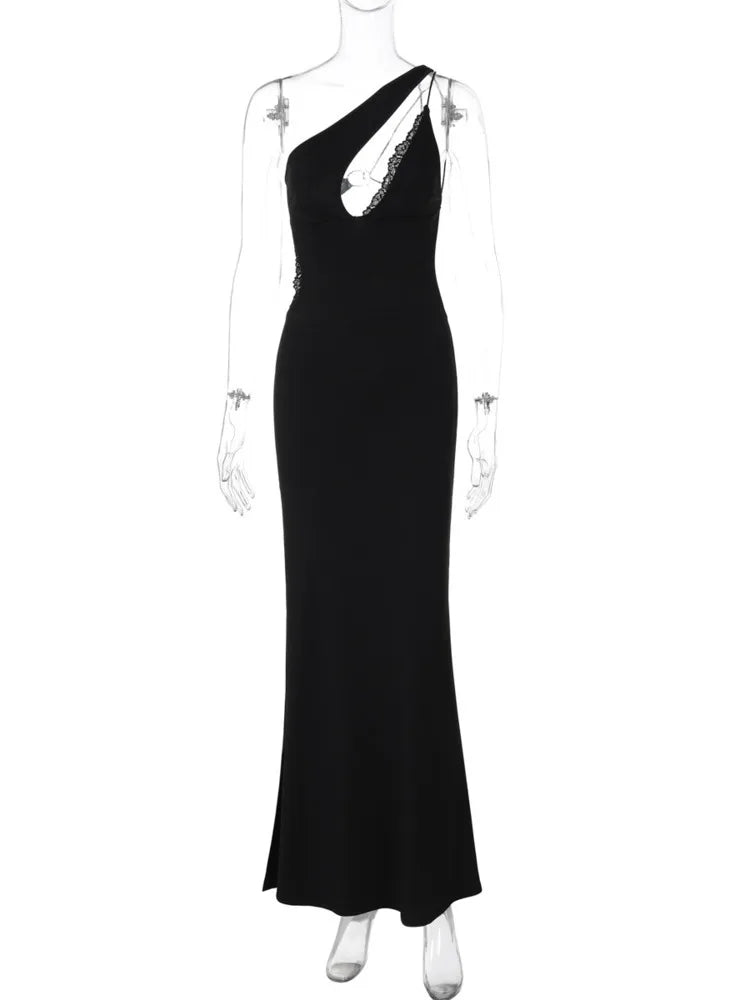 Skew Collar Backless Sexy Mini Dress For Women Gown Black Hollow Out Off-shoulder Sleeveless Bodycon Club Long Dress