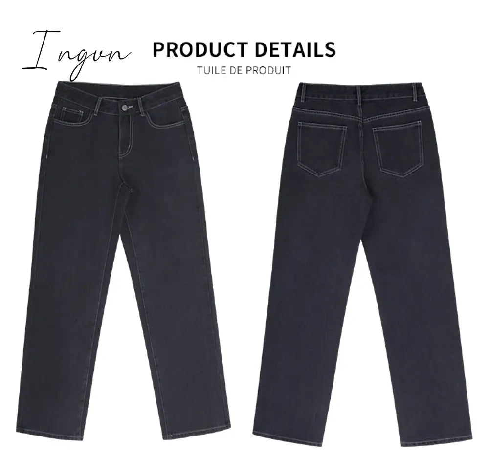 Ingvn - Hot Sell Quality Low Waist Jeans Women Baggy Jeans 2023 New Fashion Straight Leg Pants Y2k Denim Trousers Vintage Loose Blue Washed Mom Jeans