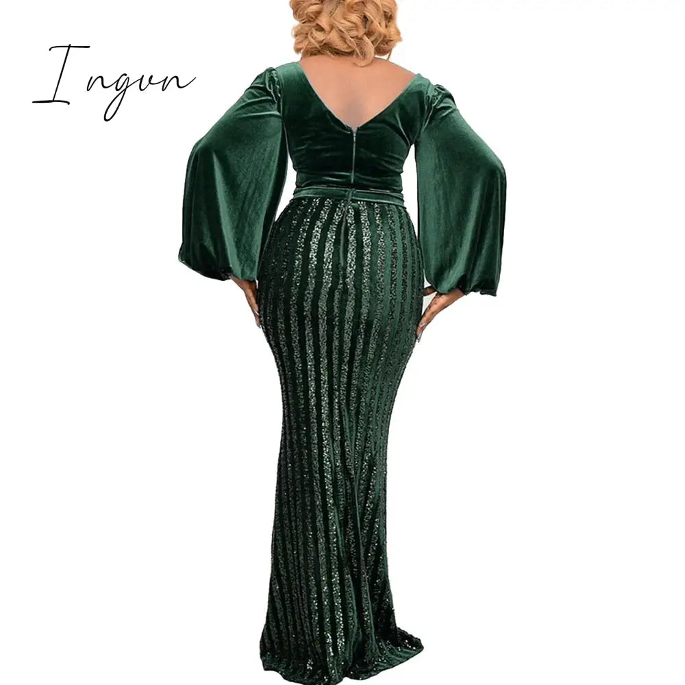 Ingvn - Plus Size Clothing for Women Spring  Autumn African Women Long Sleeve Polyester Long Dress Maxi Dress African Dresses for Women