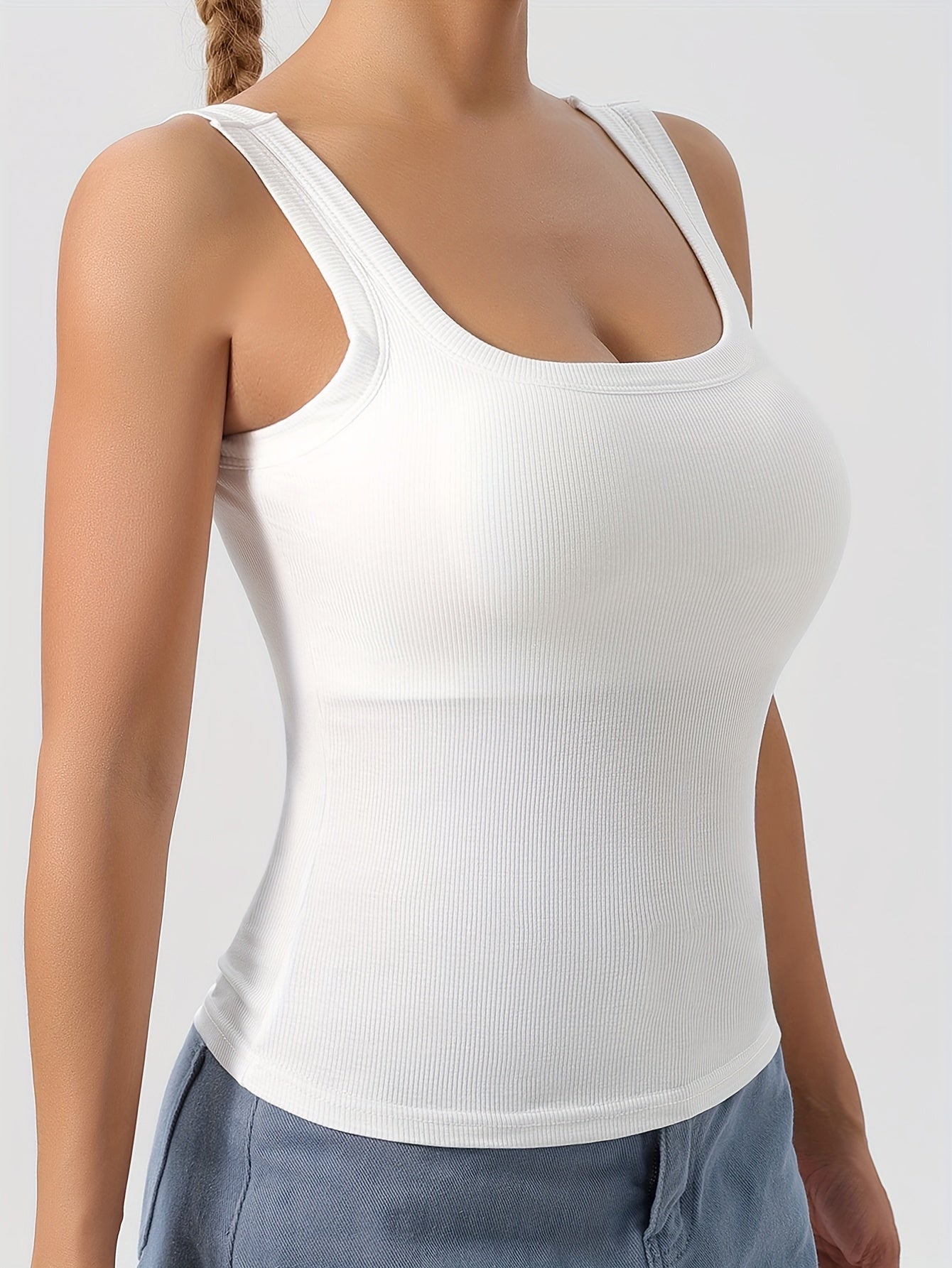 Solid Color Slim Tank Top 3 Packs, Casual Square Neck Sleeveless Versatile Top, Women's Clothing