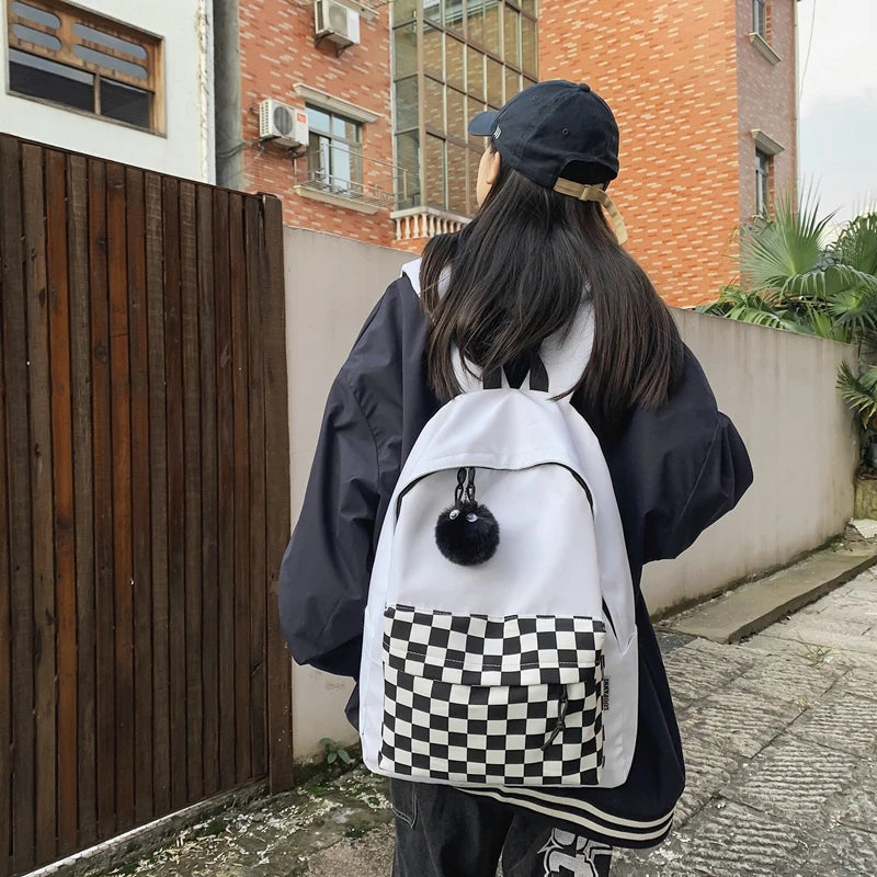 INGVN  Fashion Girls Plaid Backpack Waterproof Leisure Shoulder Bag Women Laptop Mochila Bookbag Travel Rucksack for Female