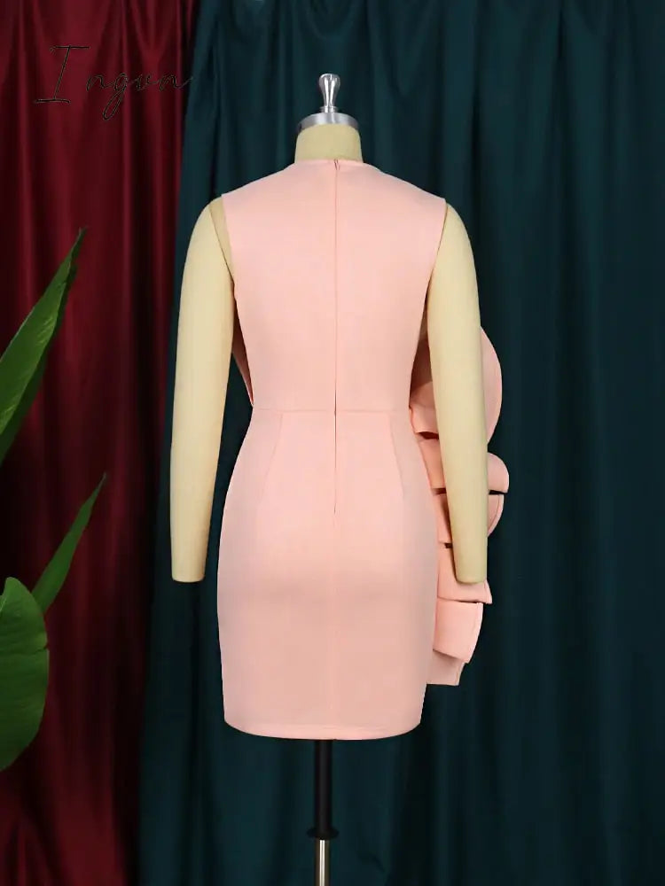 Ingvn - Women Pink Dress Party Ruffle Stylish Occasion Celebrate Sleveless Mesh Patchwork Elegant Slim Summer Homecoming Robe Gowns