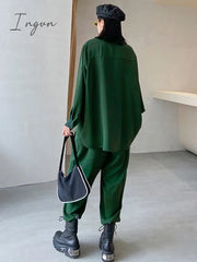 Ingvn - Wide Leg Pants Irregular Big Size Two Piece Suit New Lapel Long Sleeve Loose Fit Women Fashion Spring Autumn