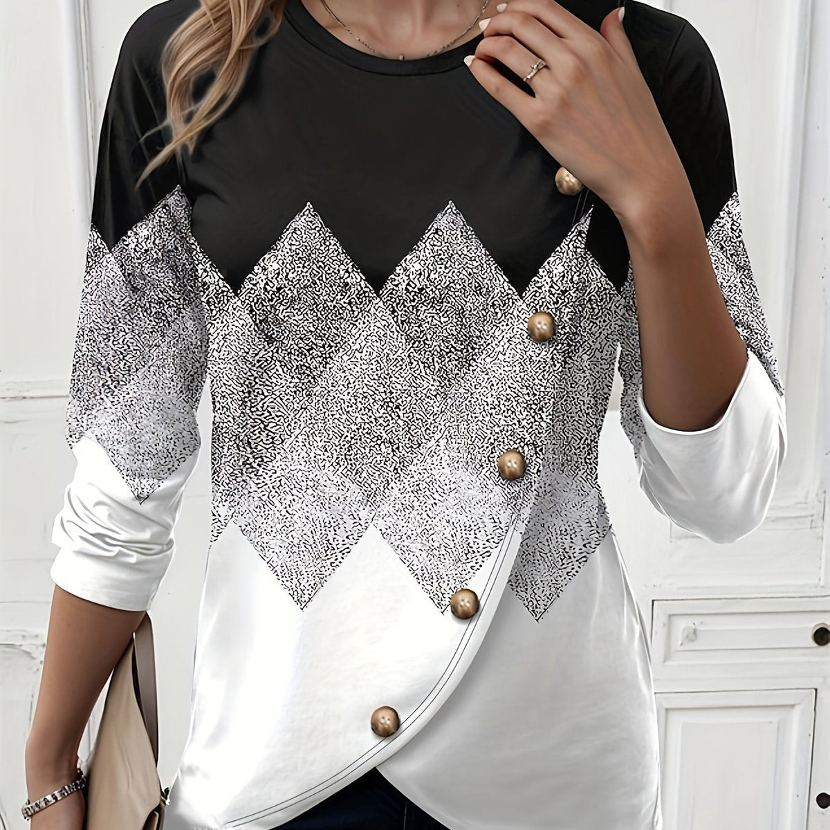 Vibrant Color Block Crew Neck Long Sleeve T-Shirt - Women's Elegant Spring & Fall Fashion Tee - Soft, Breathable, Relaxed Fit Clothing for Everyday Wear