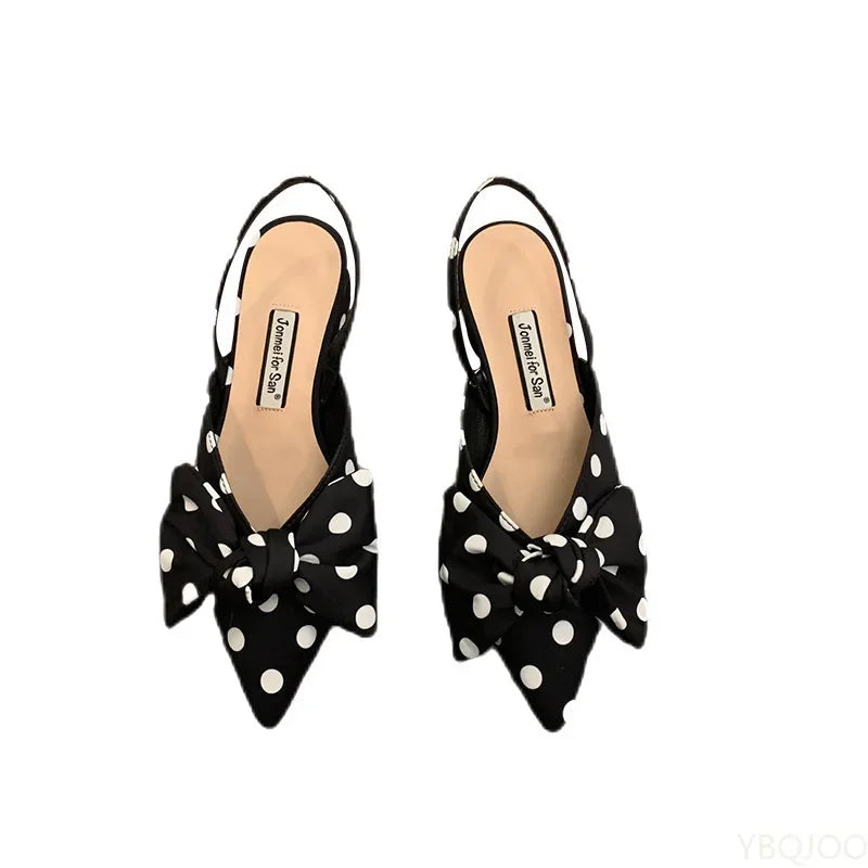 Bow Sandals Women Summer Pointed Low Heel Sandals Women Fashion Baotou Thin Strap Sandals High Heels Sandalias De Mujer