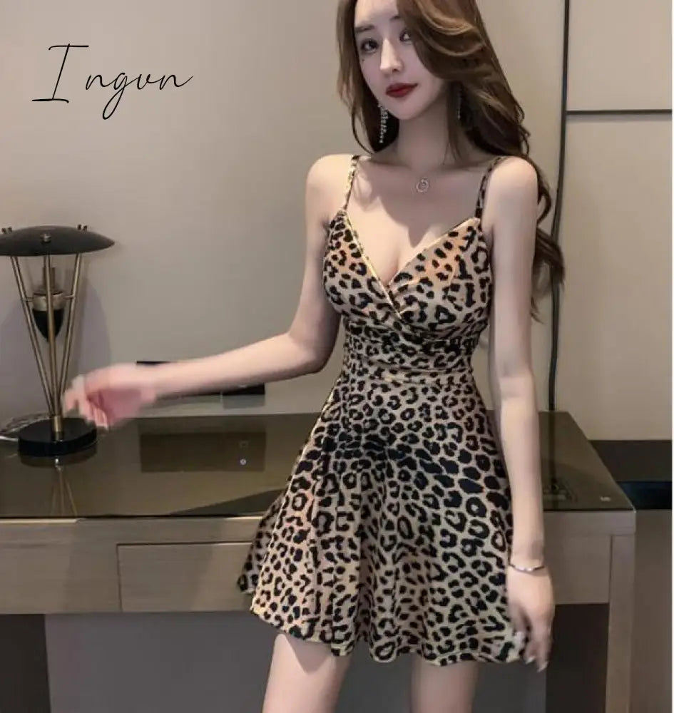 Ingvn - Women A-line Sexy Dress V-Neck Spaghetti Strap Backless Mini Dresses Soild Color Vestidos Slim Trend High Waist For Party