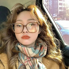 INGVN  Korean Big Square Glasses Frame Women Ins No Makeup Plain Glasses Men Eyewear Cute Decorative Computer Glasses