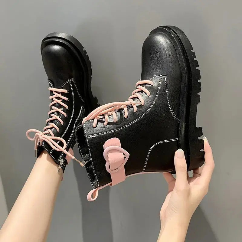 Ingvn  Booties Round Toe Kawaii Short Shoes for Woman Punk Style Footwear Combat Platform Cute Women's Ankle Boots Chunky Spring