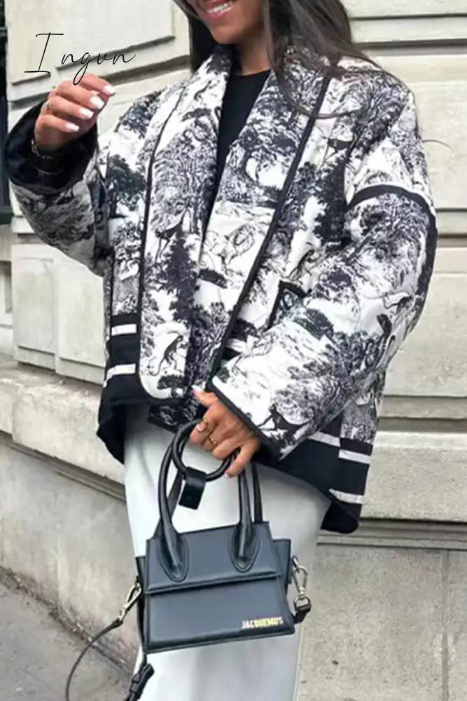 Ingvn - Street Print Pocket Turndown Collar Outerwear(3 Colors)