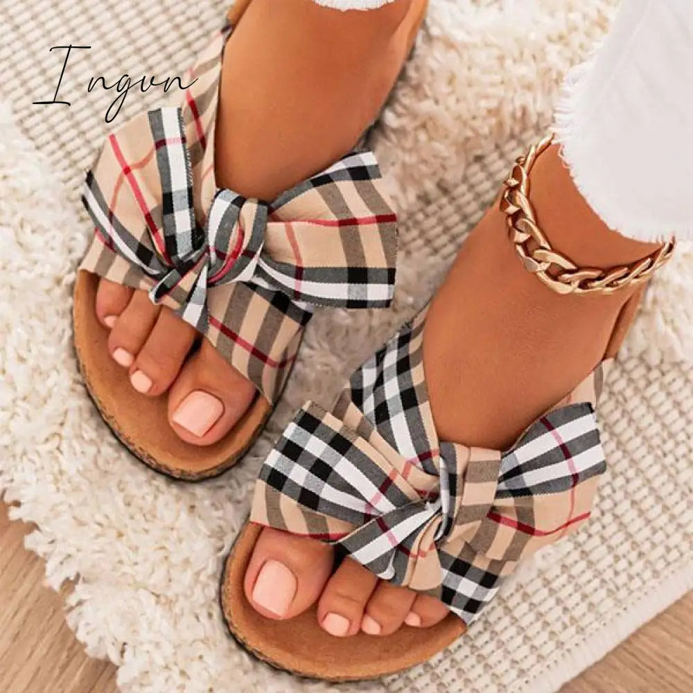 Ingvn - Women Comfy Classic Plaid Summer Sandals