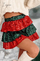 Ingvn - Casual Patchwork Sequins Flounce Loose Type A Patchwork Bottoms