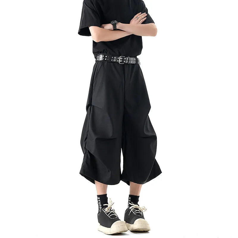 New Wide Leg Casual Pants mens Loose Fit Elastic Waist Outdoor Sport Capri Wrinkle Design Comfy Trousers for Women Men