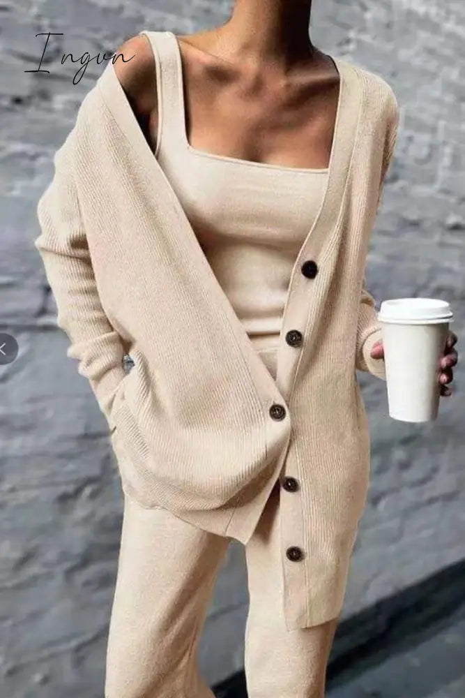 Ingvn - Casual Solid Patchwork Buckle Three Pieces(4 Colors)