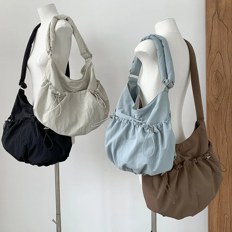 Ingvn  Korean Style Nylon Shoulder Bag Large Capacity Delicate Student Cross-body Pack Fashionable Purse High-class Female Pleated Bag