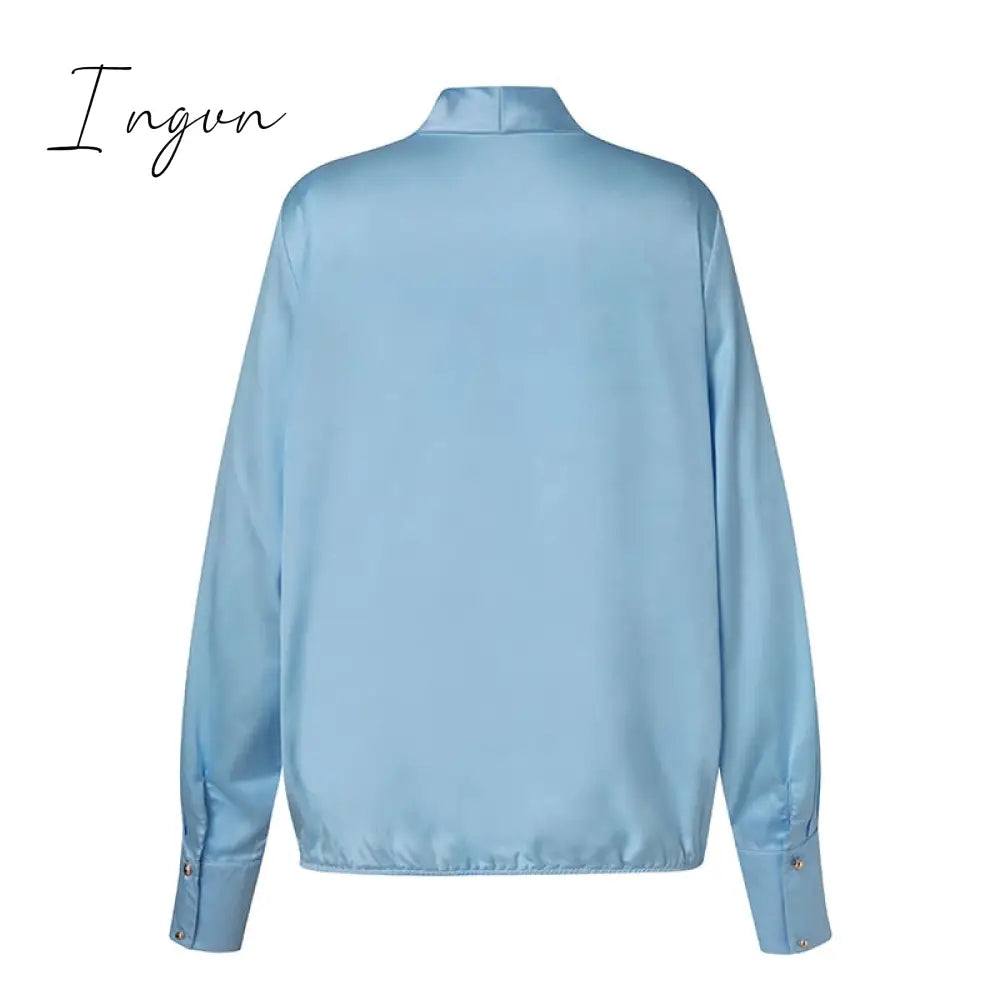 Ingvn - Women Satin Wrap Shirts 2023 Fashion Deep V Neck Blouses Casual Elegant Solid Long Sleeve Top Tunic Blusas Feminina