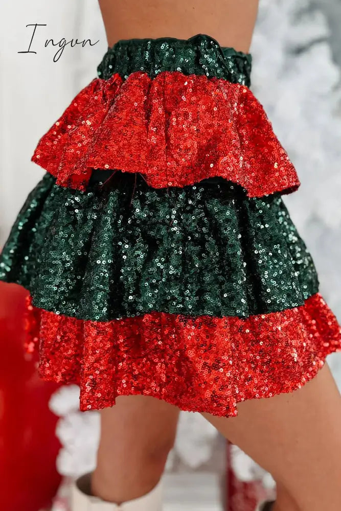 Ingvn - Casual Patchwork Sequins Flounce Loose Type A Patchwork Bottoms