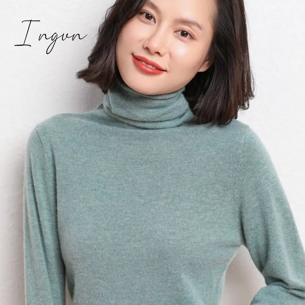 Ingvn - 100% Pure Wool Cashmere Sweater Fall/Winter Pile Collar Pullover Korean Fashion Casual Knitted Tops Women Jacket Long Sleeve