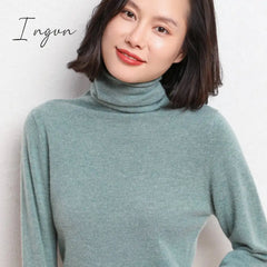 Ingvn - 100% Pure Wool Cashmere Sweater Fall/Winter Pile Collar Pullover Korean Fashion Casual Knitted Tops Women Jacket Long Sleeve