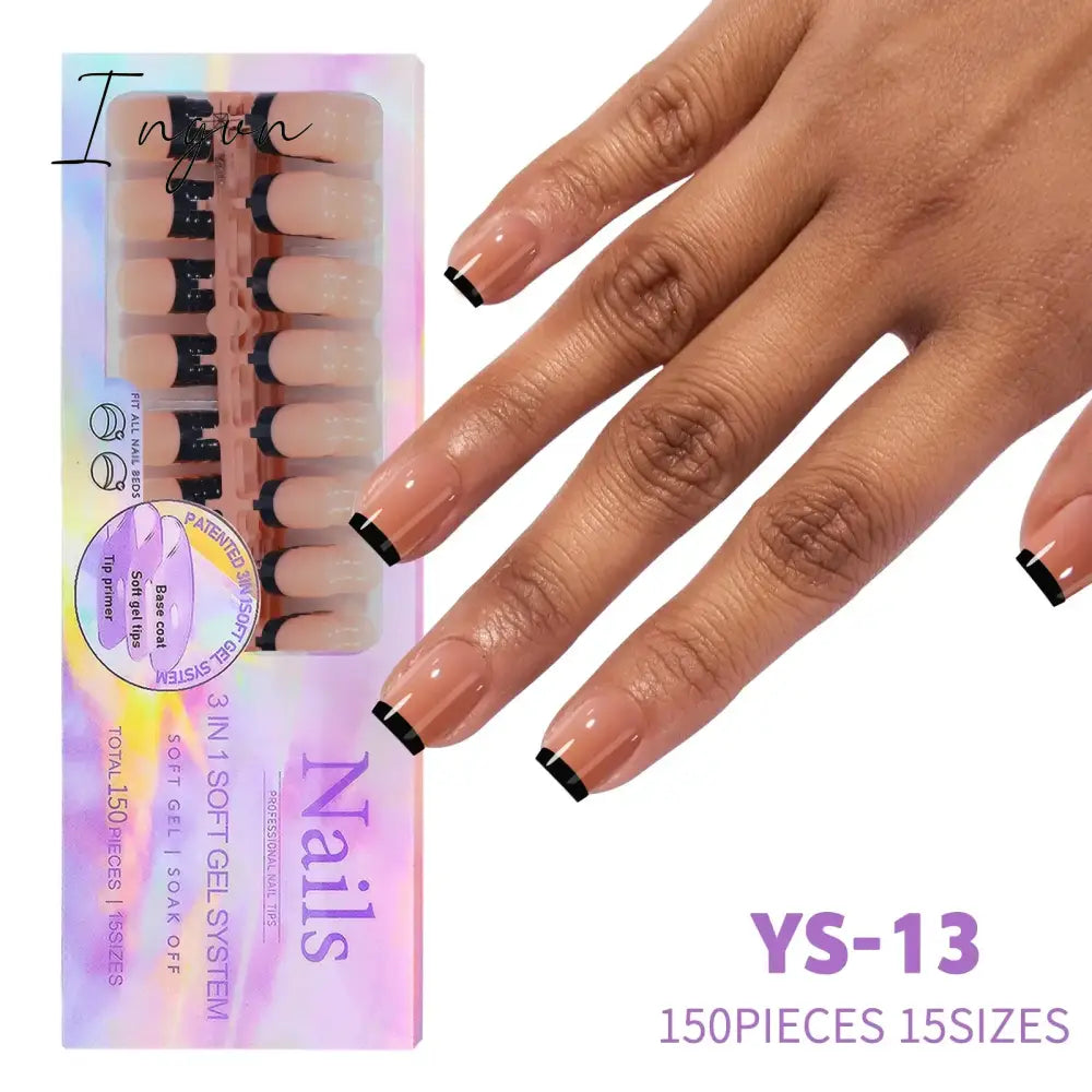 150pcs/box French Coffee Black False Nail Press On Acrylic Nails Almond Removable Nails Art Tools For DIY Manicure Design