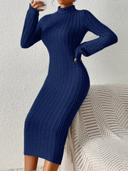 Elegant Long-Sleeve Turtleneck Bodycon Dress - Comfortable, Durable Knit for Chic Winter Style, Easy Maintenance