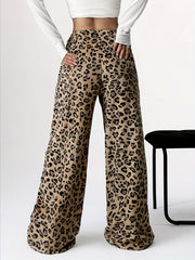 Y2K Elastic Waist Wide Leg Pants - Leopard Pattern Low Waist For Spring & Fall - Women's Clothing