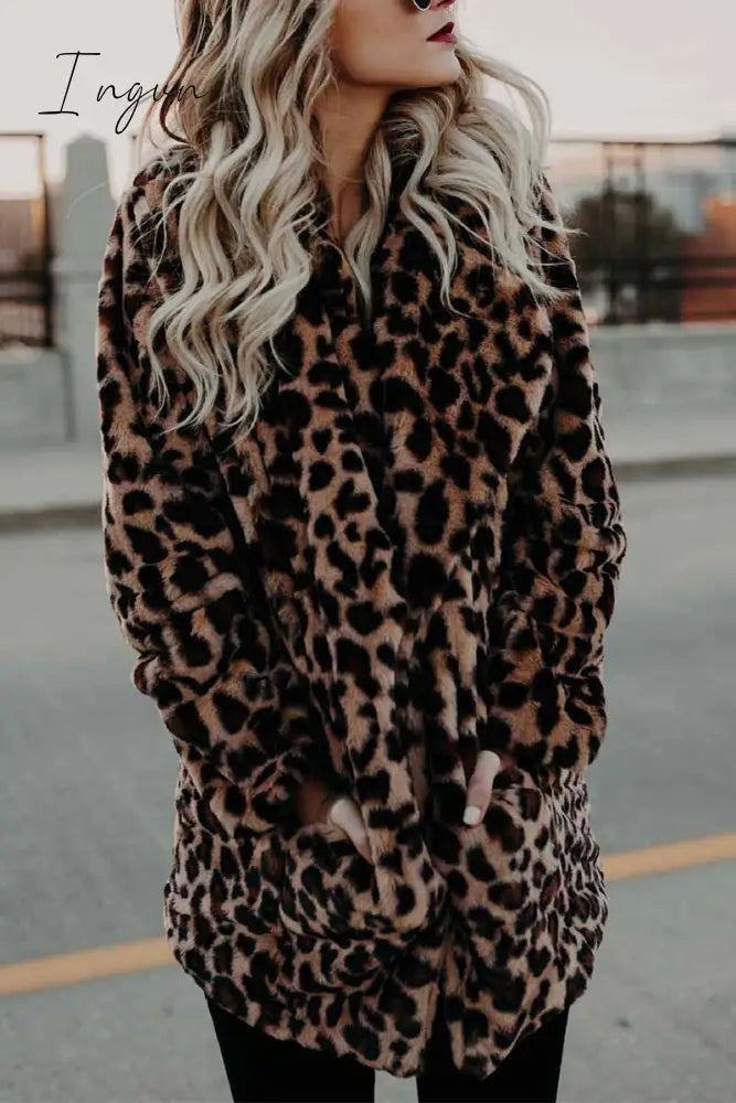 Ingvn - Women's Lapel Leopard Coat