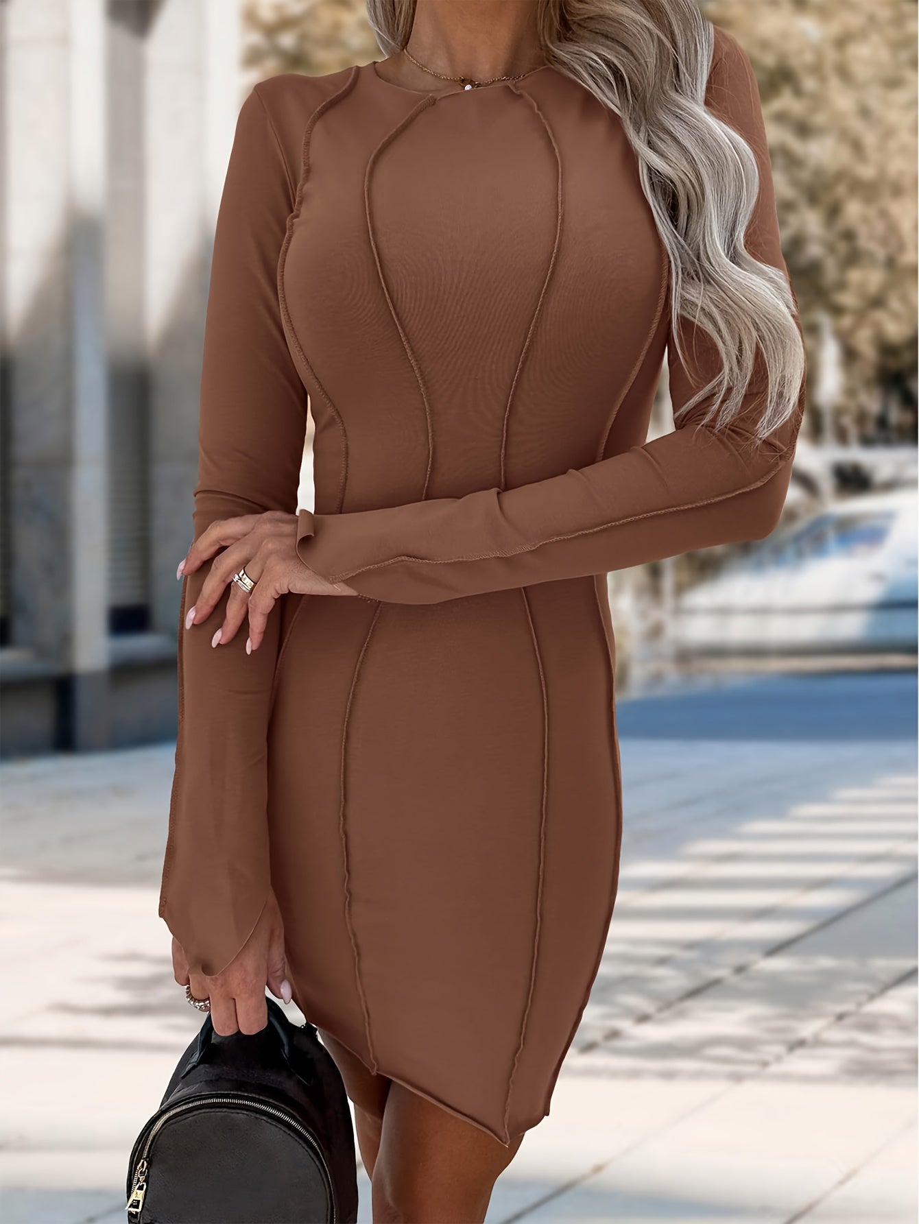 2024 Fall Collection: Women's Long Sleeve Bodycon Mini Dress, Solid Color, Casual Tight Party Club Fashion for Ladies