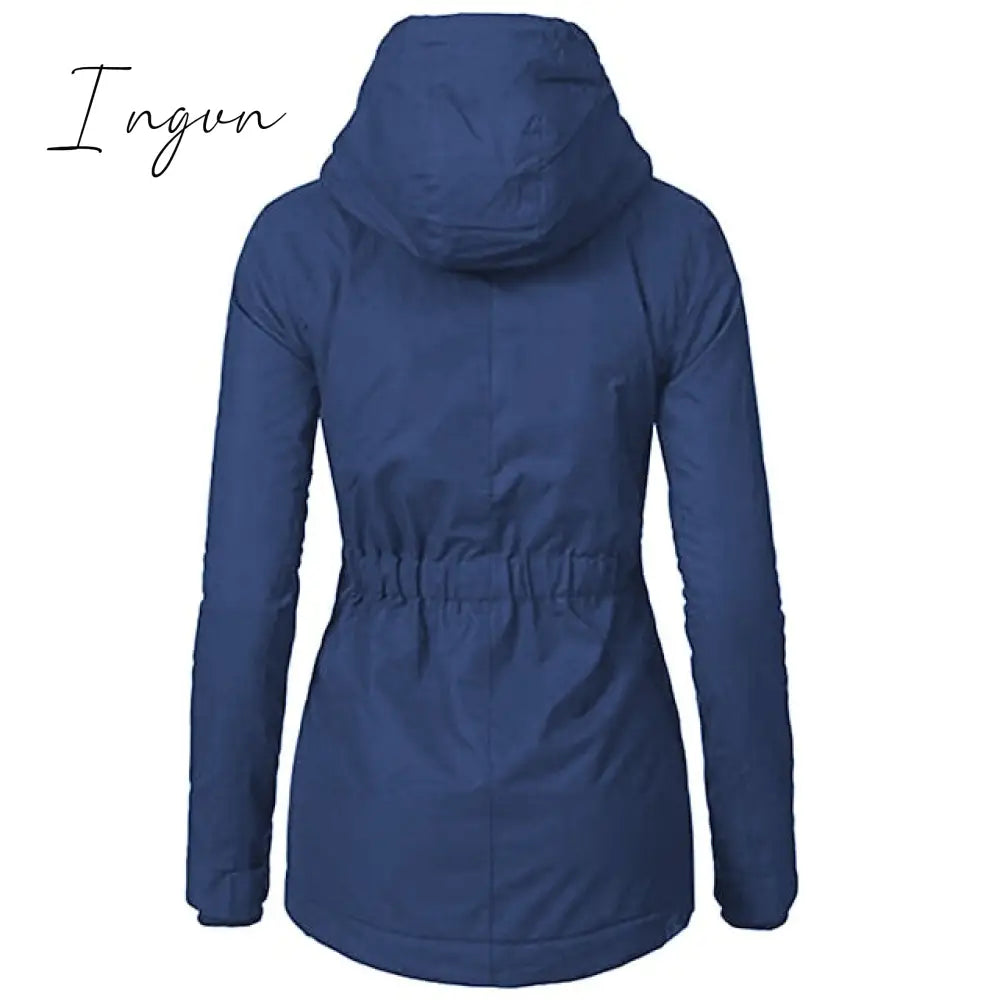 Ingvn - Women's Parka Street Fall Winter Long Coat Windproof Warm 3 in 1 Loose Casual Sports Jacket Long Sleeve Solid Color Zipper Purple Blushing Pink  Waterpoof  Daily Wear Down  Parkas  Lined