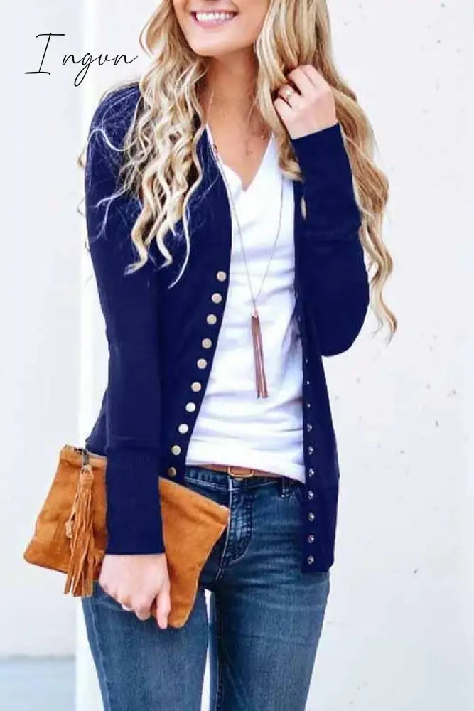 Ingvn -  Long Sleeves Buttons Design Cardigan(7 Colors)