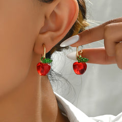 Elegant & Cute Apple Drop Earrings for Women - Chic Resin Dangle Jewelry, Perfect for Casual Attire