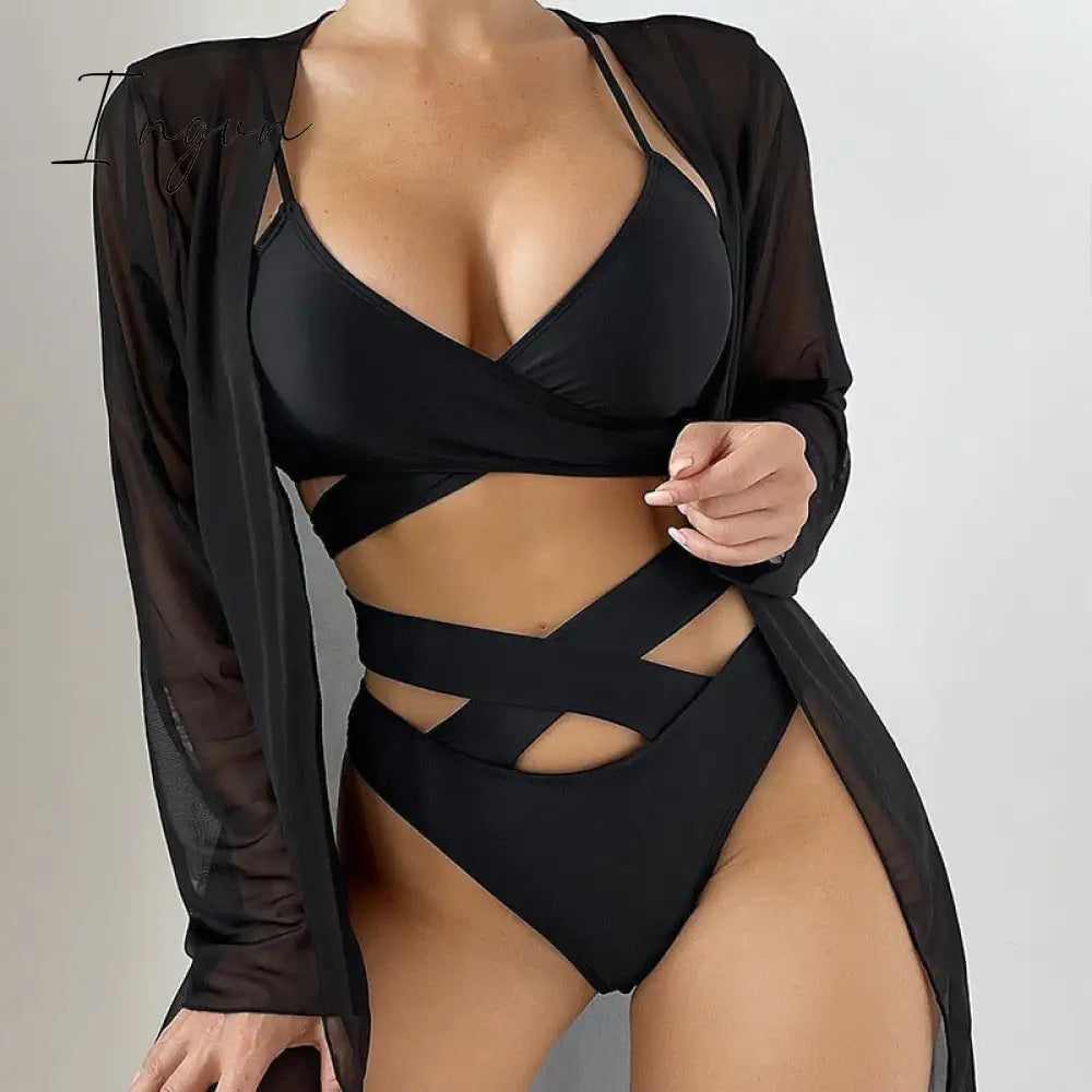 Ingvn - Bathing Suits And Blouse Tops 2 Piece Outfits Ins Summer Beach Vacation Swimsuit Three-piece Sexy Bikini Sets Swimsuits