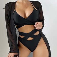 Ingvn - Bathing Suits And Blouse Tops 2 Piece Outfits Ins Summer Beach Vacation Swimsuit Three-piece Sexy Bikini Sets Swimsuits