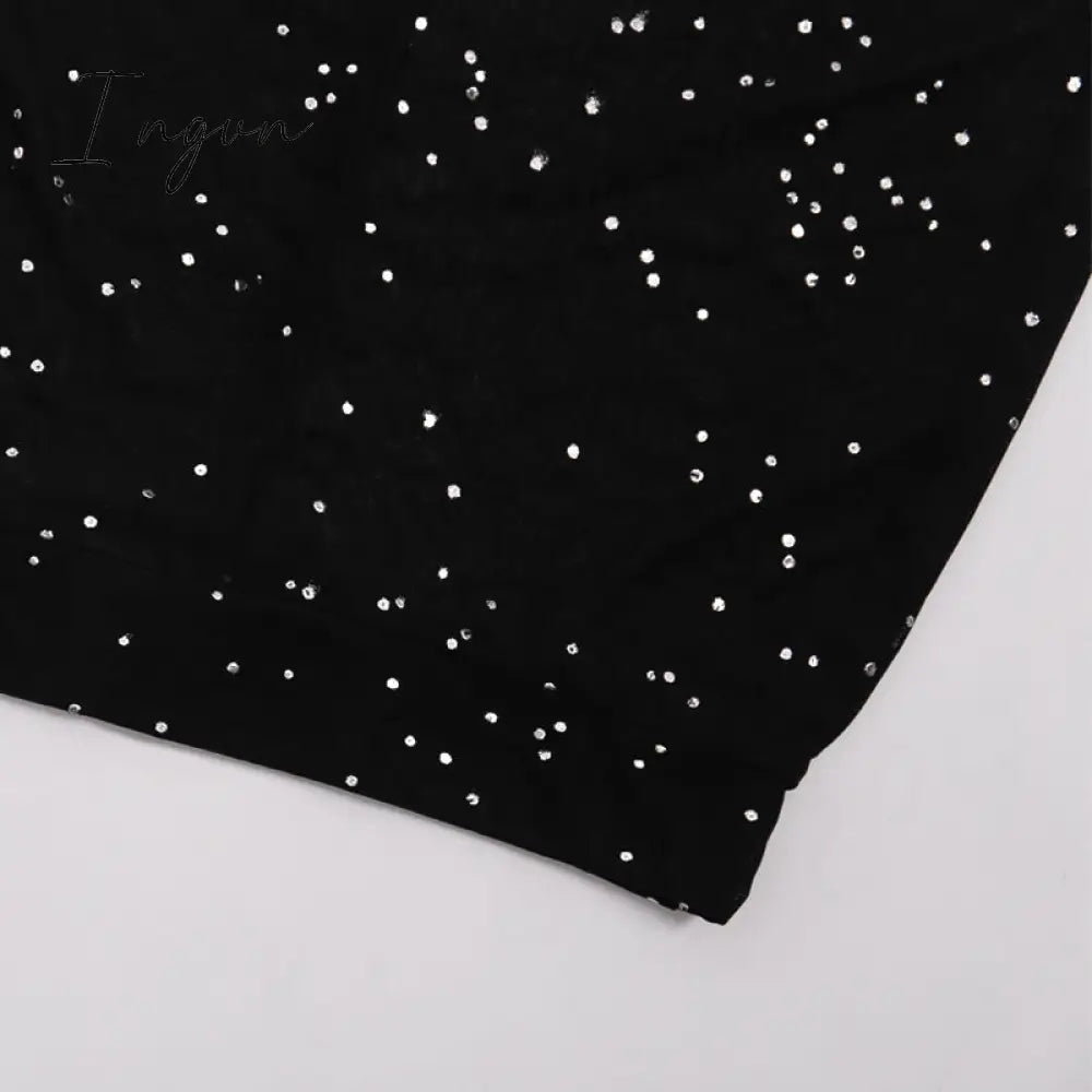 Ingvn - Glitter Black Mesh Sexy Flare Pants Streetwear Rave Bottoms See Through Beach Bell Bottom Pants Summer 2023