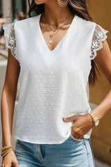 Ingvn - Elegant Solid Lace V Neck Tops