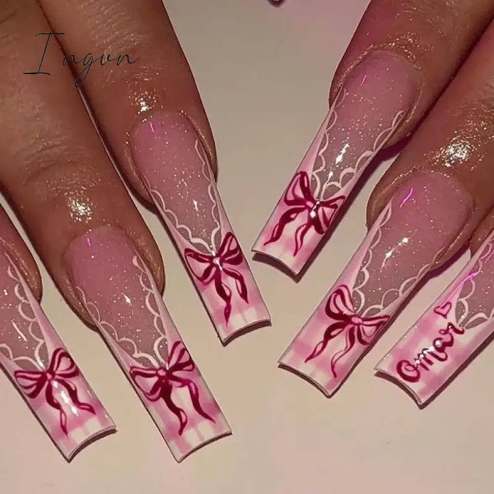 24pcs French rhinstones artifical nails with glue full cover false nails detachable coffin fake nail bling press on nails